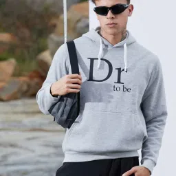 Campus Sutra Light Grey Cotton Regular Fit Printed Hooded Sweatshirt image 1