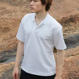 Campus Sutra White Regular Fit Self Pattern Polo T-Shirt image 1