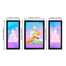 eCraftIndia Set of 3 Meditating Lord Buddha Satin Matt Textured UV Art Painting image 4