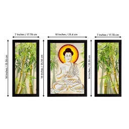 eCraftIndia Set of 3 Meditating Lord Buddha Satin Matt Textured UV Art Painting image 4