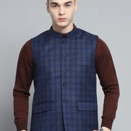 Monte Carlo Mens Solid Blue Band Neck Sleeveless Jacket image 1