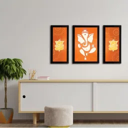 eCraftIndia Set of 3 Lord Ganesha Satin Matt Texture UV Art Painting image 3
