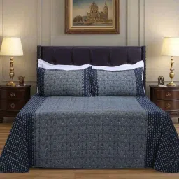 Shahenaz Navy Blue 120 TC Cotton Rahat Double Bedsheet with 2 Pillow Covers image 1