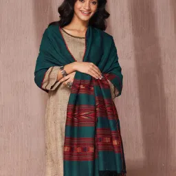 Fabindia Blue Wool Regular Fit Woven Shawl image 1