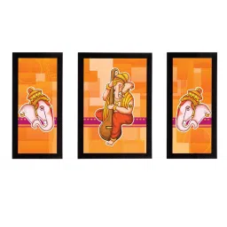 eCraftIndia Set of 3 Lord Ganesha Satin Matt Texture UV Art Painting image 2