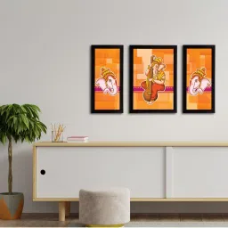 eCraftIndia Set of 3 Lord Ganesha Satin Matt Texture UV Art Painting image 3