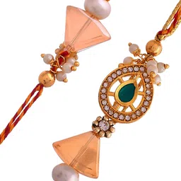 House of Pataudi Set Of 2 Beaded Rakhi With Roli Chawal & Greeting Card image 4