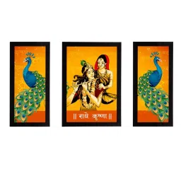 eCraftIndia Set of 3 Radha Krishna Satin Matt Texture UV Art Painting image 1