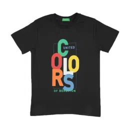 United Colors of Benetton Kids Black Cotton Logo Print T-Shirt-picture-17