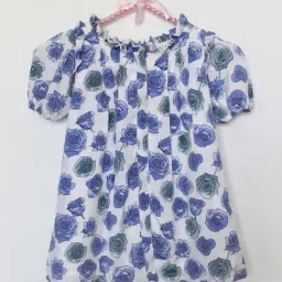 Many Frocks Kids White & Blue Floral Print Dress-image-29