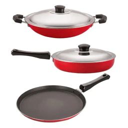 Nirlon Red Aluminium Non-Stick Coating Cookware Set of 3-picture-11