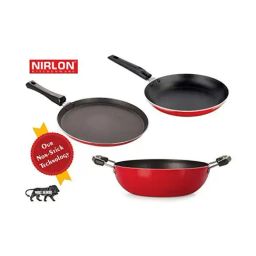 Nirlon Red Aluminium Non-Stick Coating Cookware Set of 3-picture-21