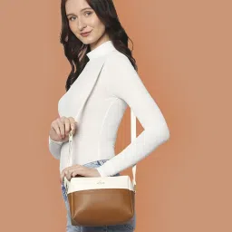Lavie Hilite Off White & Tan Synthetic Solid Sling Handbag image 1