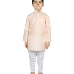 SG Yuvraj Kids Peach & White Cotton Full Sleeves Kurta Set-picture-21