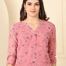 NEUDIS Peach Georgette Floral Regular Fit Top-picture-20