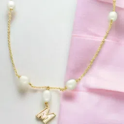 Sri Jagdamba Pearls Fancy M Alphabetic Pearl Chain Pendant for Women image 1