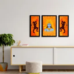 eCraftIndia Set of 3 Lord Ram Satin Matt Textured UV Art Painting image 3