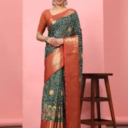 Silk Land Soft Silk Green Bandhani Print Saree With Blouse image 1