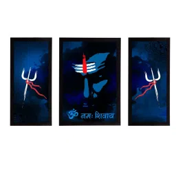 eCraftIndia Set of 3 Lord Shiva Satin Matt Textured UV Art Painting image 2