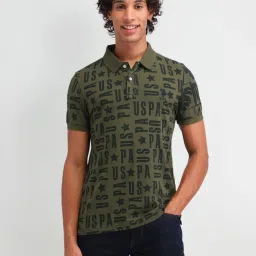 U.S. Polo Assn. Denim Co. Green Cotton Slim Fit Printed Polo T-Shirt image 1