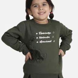 Wingsfield Girls Olive Solid Full Sleeves Sweatshirts & Hoodies image 1
