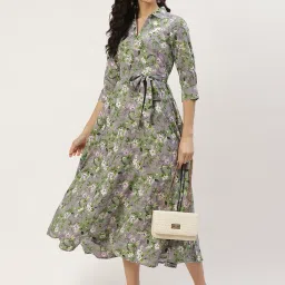 Deewa Grey Floral Print Midi Dress image 4