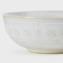 Fabindia Home Idika White & Beige Ceramic Serving Bowl image 4