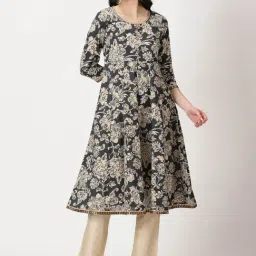 Saffron Threads Black Cotton Floral Anarkali Kurta-picture-31