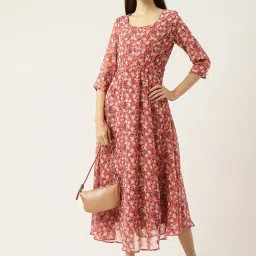 Deewa Red Floral Print Midi Dress image 4
