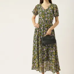 Deewa Black & Yellow Floral Print Midi Dress image 4