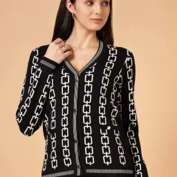 Annabelle by Pantaloons Black & White Jacquard Cardigan image 1