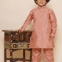 AJ Dezines Kids Peach Solid Full Sleeves Kurta with Pyjamas image 4