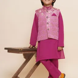 AJ Dezines Kids Pink Floral Print Full Sleeves Kurta, Pyjamas & Waistcoat image 4