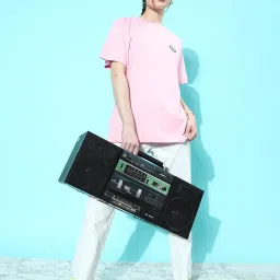 Difference of Opinion Pink Graphic Cotton Oversized T-Shirt image 4