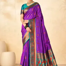 Saree Mall Purple Woven Saree With Unstitched Blouse image 1