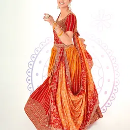 SHOPGARB Embroidered Thread Work Semi-Stitched Lehenga & Unstitched Blouse With Dupatta image 4