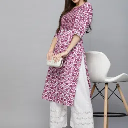 Stylum Purple Cotton Printed Straight Kurta image 4