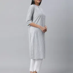 Aurelia Grey Cotton Striped Straight Kurta image 4