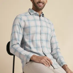 Andamen Khaki & Blue Slim Fit Checks Shirt image 4