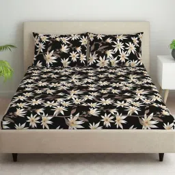 Welspun Dazzle Black & White 105 TC Microfiber Double Bedsheet with 2 Pillow Covers image 1