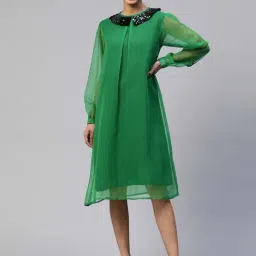 Cottinfab Green Embellished A-Line Georgette Dress-image-79