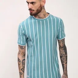 showoffff Showoff Blue Cotton Slim Fit Striped T-Shirt image 1