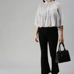 showoffff SHOWOFF Three-Quarter Sleeves Shirt Collar White Polka Dots Top image 4