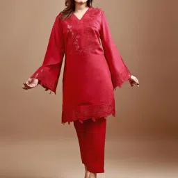 Tikhi Imli Red Silk Blend Heavy Sequence Work Co-Ord Set-picture-19