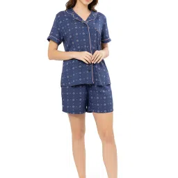 Amante Blue Printed Shirt Shorts Set image 4
