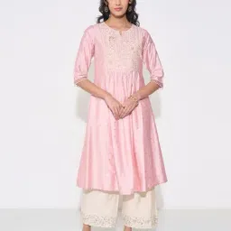 Rangmanch By Pantaloons Pink Regular Fit Embroidered Kurta-image-6