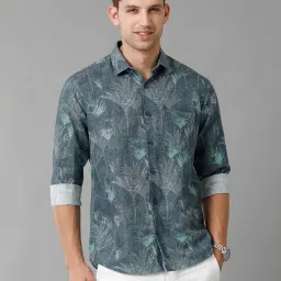 Linen Club Blue Regular Fit Printed Linen Shirt image 1
