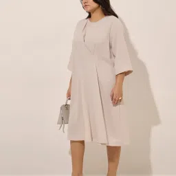 Gia by Westside Beige Crinkle-Textured A-Line Dress image 1