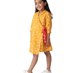 Fabindia Kids Yellow & White Cotton Printed Dress image 4
