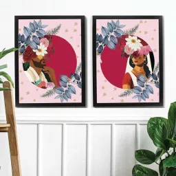 Art Street Black Engineered Wood Embossed Laminated Wall Prints Modern Boho Art - Set of 2 image 1